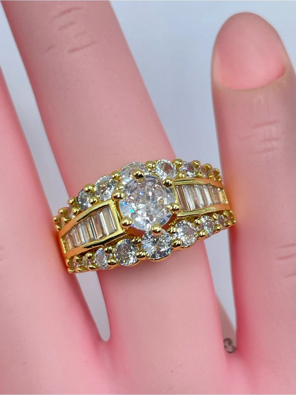 Swarovski Crystals Elements White Crystal Art Deco Bridal Ring Sz 7